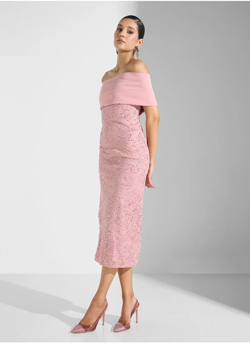 ايلا ليمتد اديشن Off Shoulder Shimmer  Dress