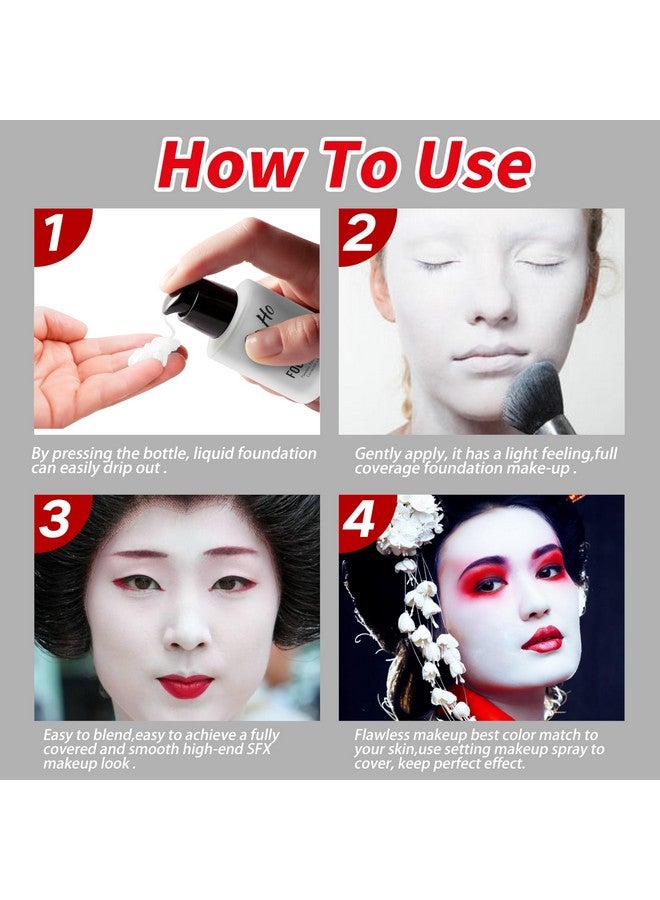 Go Ho White Liquid Foundation,Full Coverage White Foundation,Color Corrector White Demi Matte Finish for Goth Clown Make up, Daily,Cosplay, Halloween Makeup - Image 3
