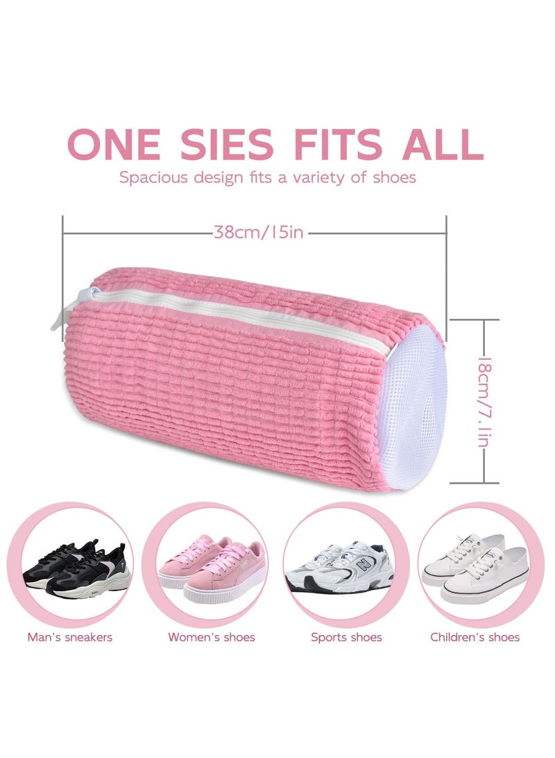 2PCS Pink & Purple Mesh Laundry Shoe Bags - Durable Zippered Wash Bags for Shoes, Delicates Protection - Image 2
