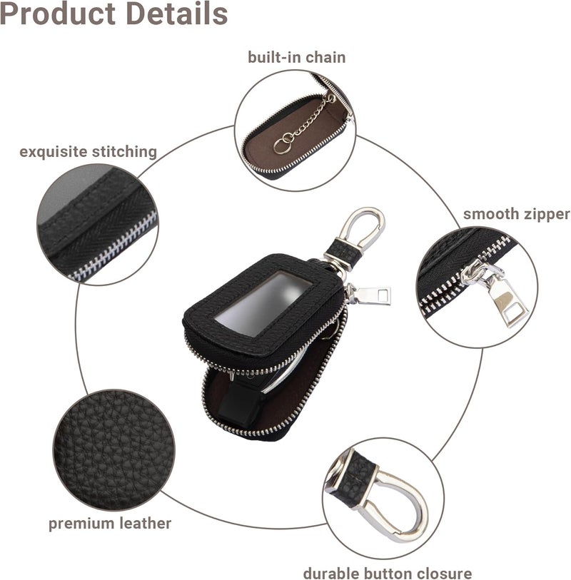 Yuoyar Universal Car Key Fob Cover - Premium Leather Case - Key Fob Holder for Auto Remote (Black) - Image 5