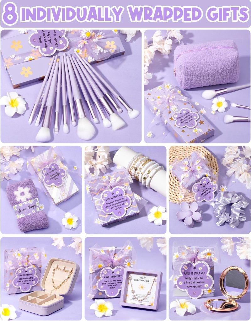 Qinline Easter Basket Gifts for Tween & Teen Girls, 8 PCS Birthday Gift Teenage Girl Gifts Trendy Stuff w/Fun Task Tag Makeup Brushes & Bag, Empower Positive Wrapped Gift Prefilled Stuffers for Daughter Niece - Image 4