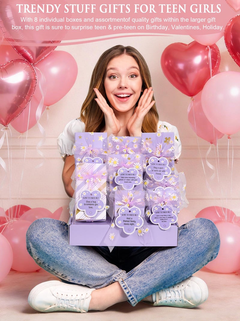 Qinline Easter Basket Gifts for Tween & Teen Girls, 8 PCS Birthday Gift Teenage Girl Gifts Trendy Stuff w/Fun Task Tag Makeup Brushes & Bag, Empower Positive Wrapped Gift Prefilled Stuffers for Daughter Niece - Image 2