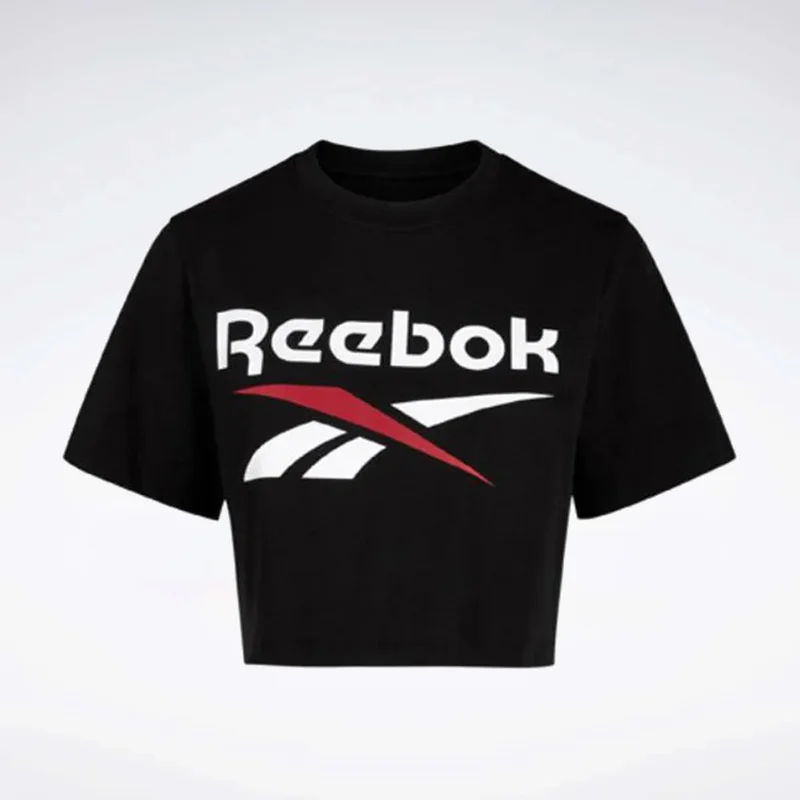 Reebok Two-Color Logo Crew Cropped Short Sleeve Women's Tee - Black