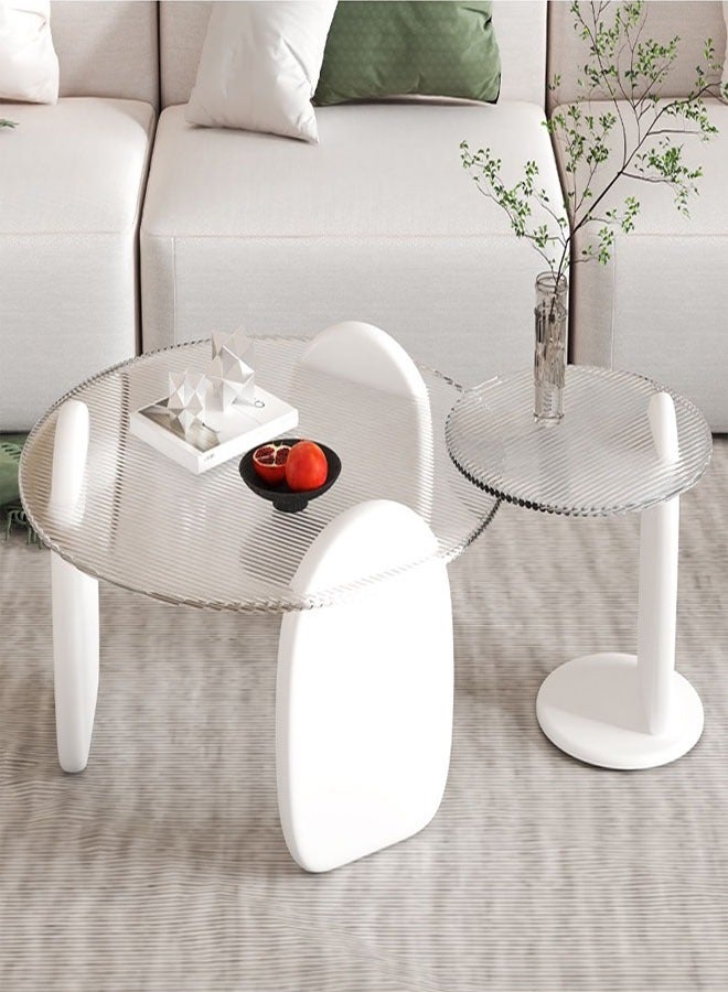 C&C Home Set of 2 Modern Design Stylish Luxury Round Edges Tempered Glass and Premium Wood Coffee Table Side Table Center Table for Bedroom Offices 80x33 and 50x39 Centimeter - Image 5