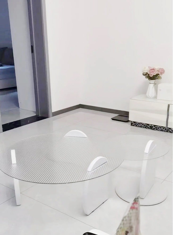C&C Home Set of 2 Modern Design Stylish Luxury Round Edges Tempered Glass and Premium Wood Coffee Table Side Table Center Table for Bedroom Offices 80x33 and 50x39 Centimeter - Image 2
