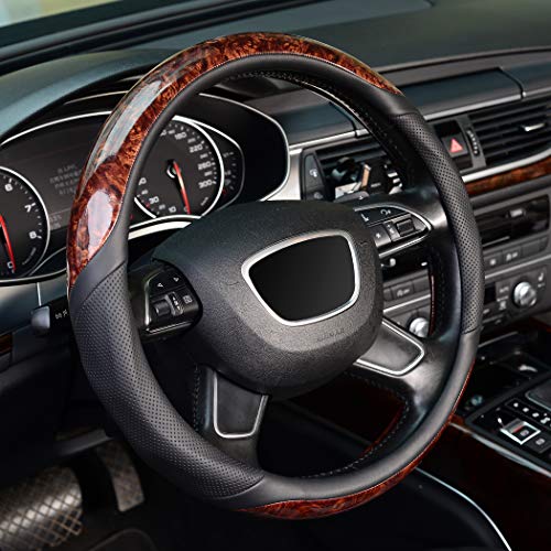 KAFEEK 16 inch Wood Grain Steering Wheel Cover, Compatible for F150 F250 F350 Ram 4Runner Tacoma Tundra Range Rover - Image 1