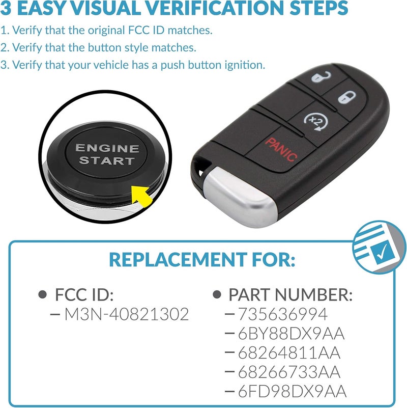 Keyless2Go Replacement for 4 Button Proximity Smart Key for Jeep Renegade M3N-40821302 735636994 - Image 4