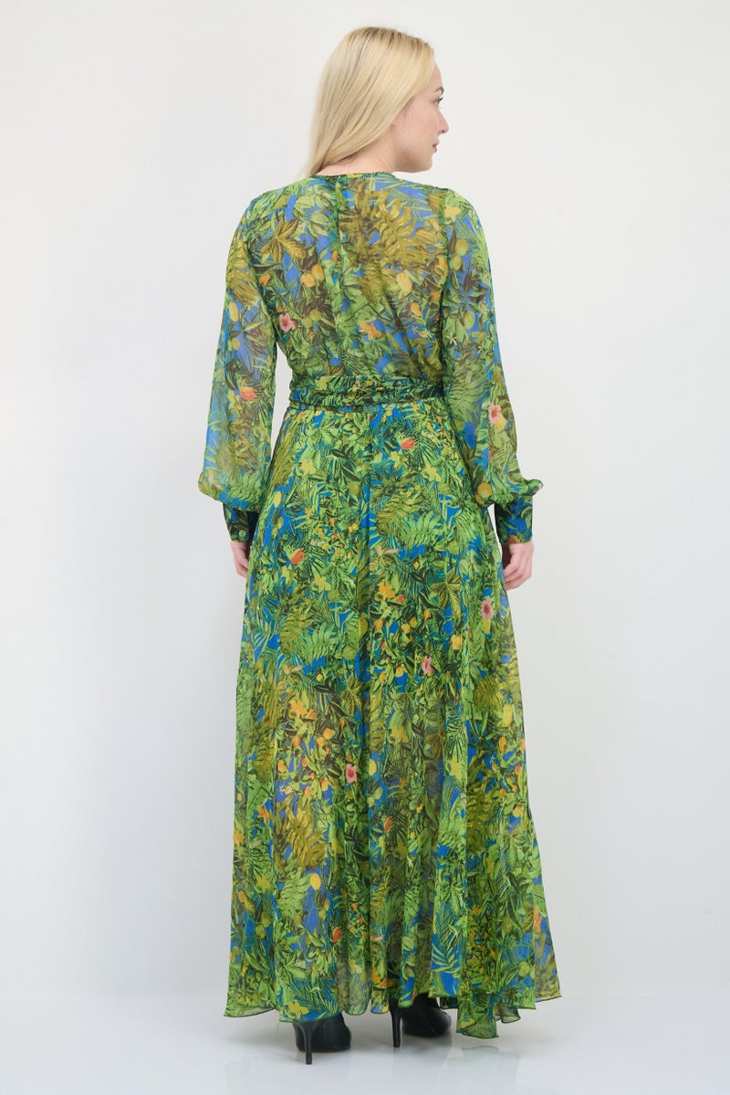 Spy Zone Exchange Women Floral Print Belted Maxi Dress, Multicolor  - Image 4