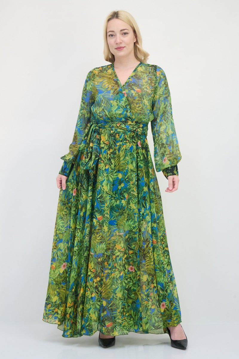 Spy Zone Exchange Women Floral Print Belted Maxi Dress, Multicolor  - Image 1