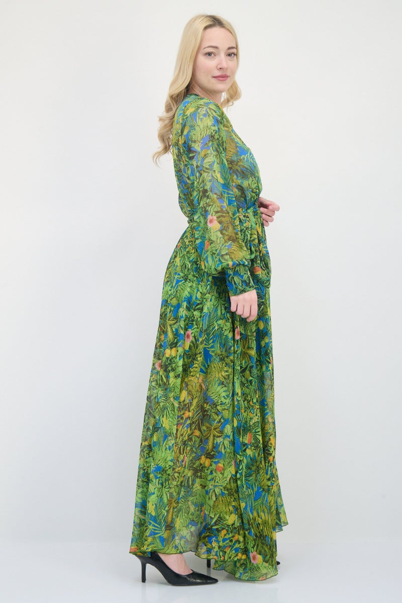 Spy Zone Exchange Women Floral Print Belted Maxi Dress, Multicolor  - Image 3