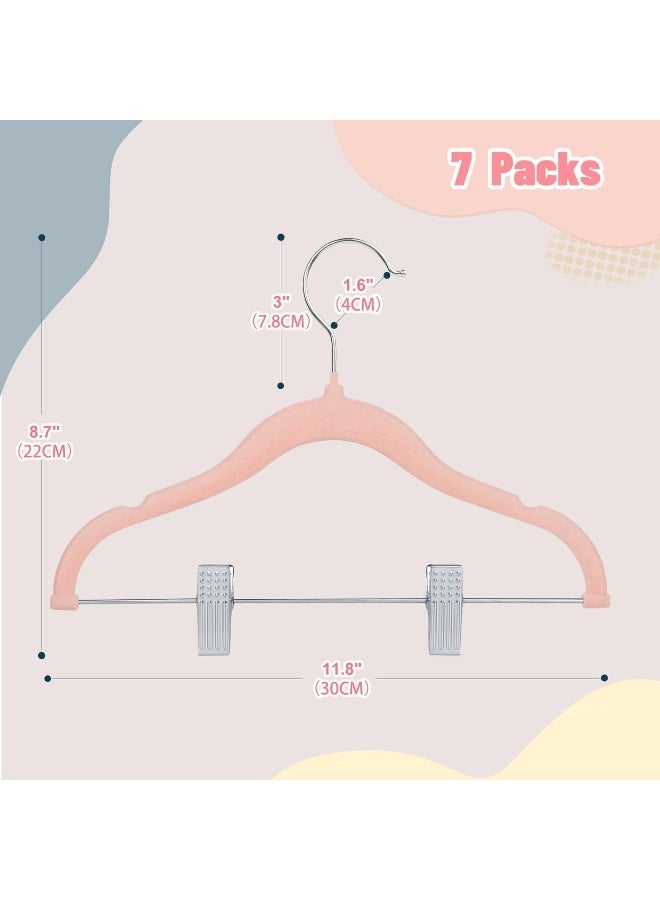 ManGotree 7 Pack Pink 30Cm Baby Velvet Hangers with Movable Clips, Non-Slip Kids Felt Hangers, Ultra-Thin Space-Saving Children'S Clothes Hangers For Skirts, Pants, Dresses, Shirts, Jackets. - Image 2
