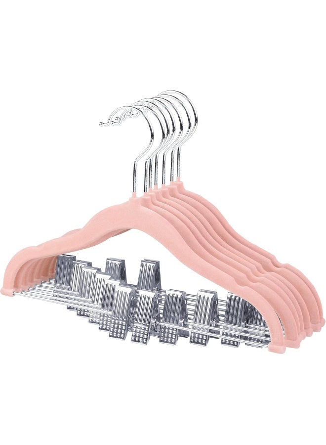ManGotree 7 Pack Pink 30Cm Baby Velvet Hangers with Movable Clips, Non-Slip Kids Felt Hangers, Ultra-Thin Space-Saving Children'S Clothes Hangers For Skirts, Pants, Dresses, Shirts, Jackets. - Image 1