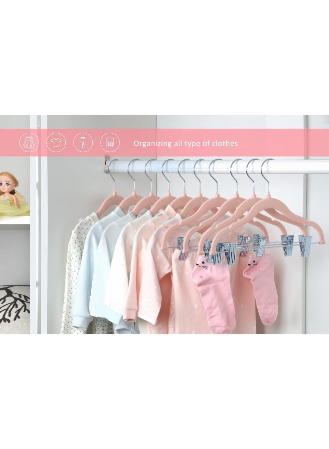 ManGotree 7 Pack Pink 30Cm Baby Velvet Hangers with Movable Clips, Non-Slip Kids Felt Hangers, Ultra-Thin Space-Saving Children'S Clothes Hangers For Skirts, Pants, Dresses, Shirts, Jackets. - Image 4