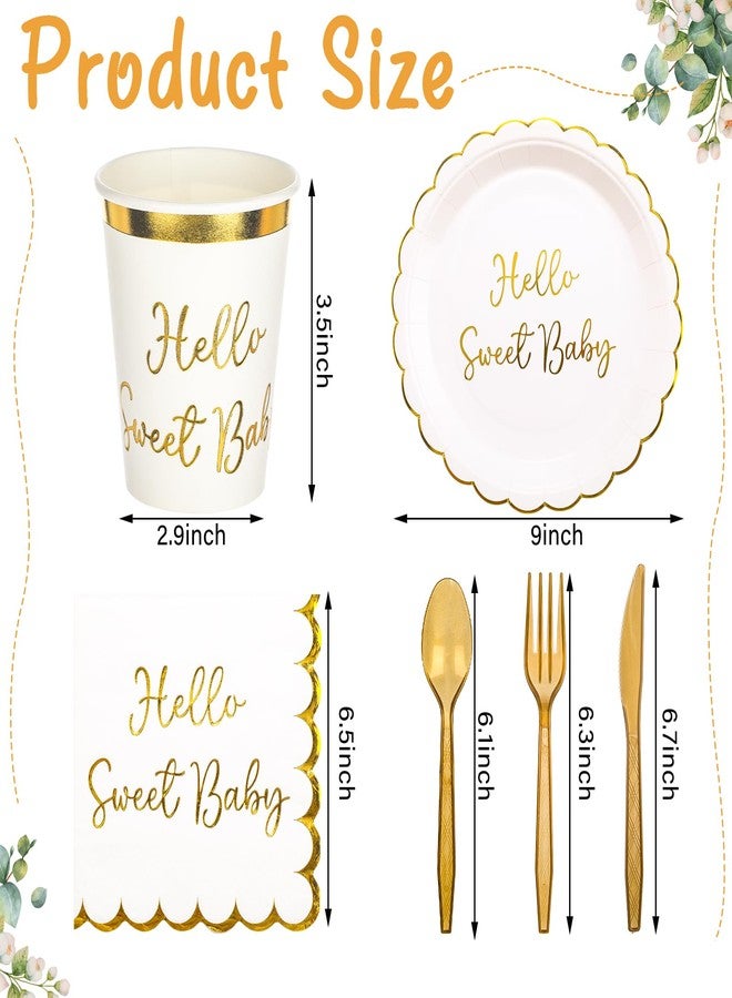 Newtay 300 Pcs Baby Tableware Set Baby Shower Dinnerware Set Include Disposable Cake Plate Paper Cups Cocktail Napkins Forks Knives Spoons for Birthday Party Supplies 50 Guests - Image 2