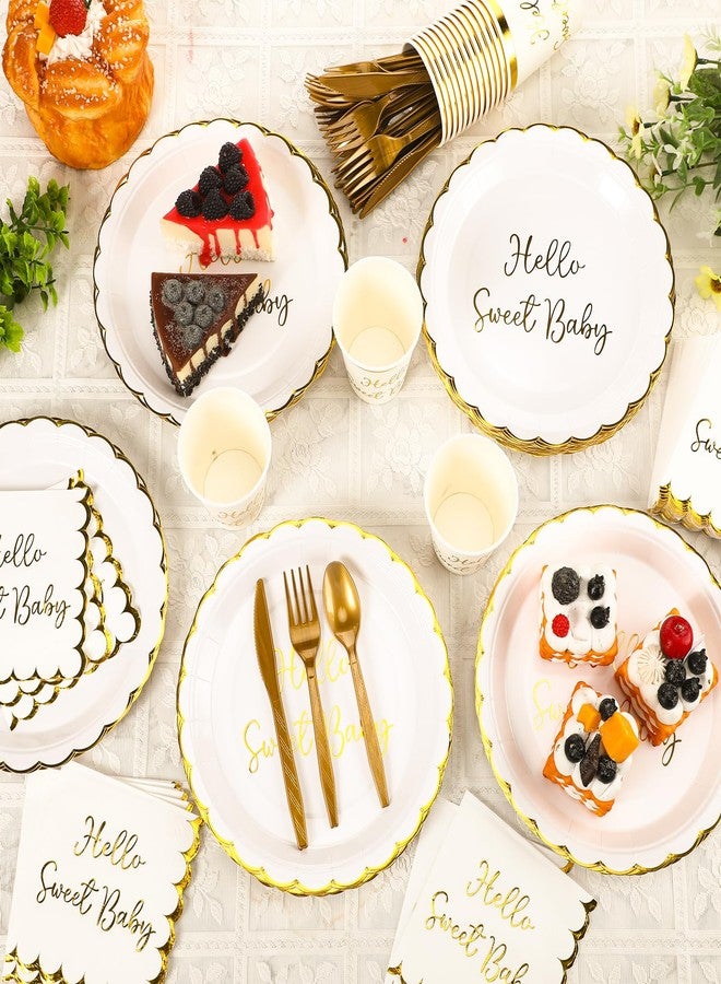 Newtay 300 Pcs Baby Tableware Set Baby Shower Dinnerware Set Include Disposable Cake Plate Paper Cups Cocktail Napkins Forks Knives Spoons for Birthday Party Supplies 50 Guests - Image 3