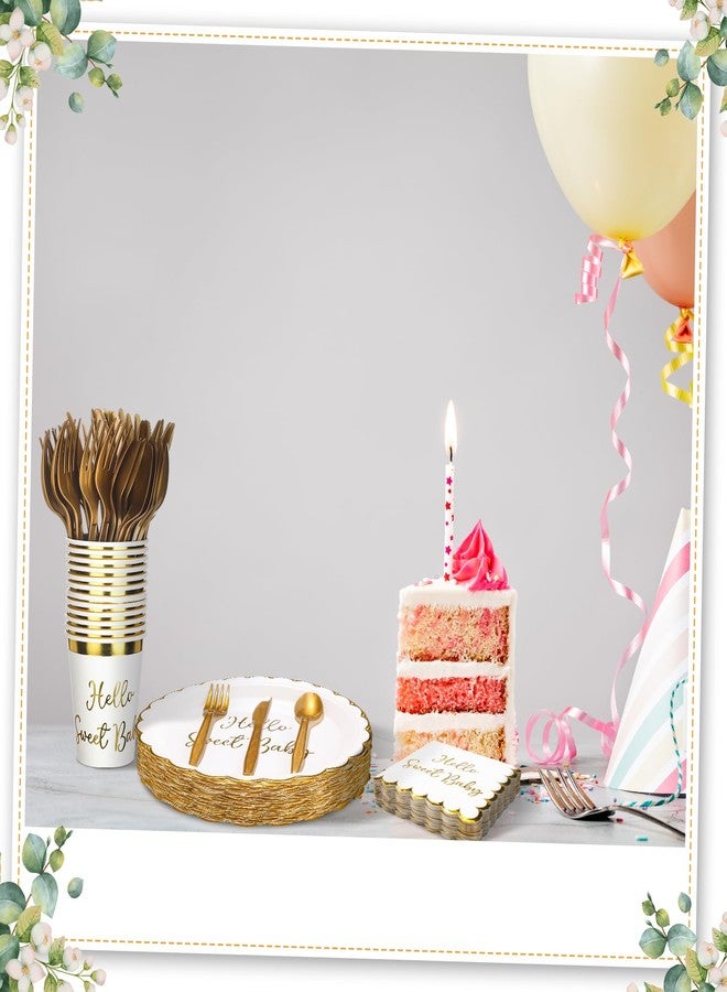 Newtay 300 Pcs Baby Tableware Set Baby Shower Dinnerware Set Include Disposable Cake Plate Paper Cups Cocktail Napkins Forks Knives Spoons for Birthday Party Supplies 50 Guests - Image 5