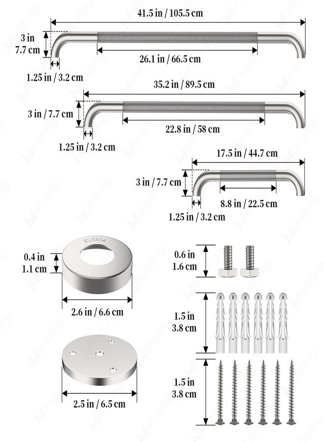 Munzong 3 Pack Commercial Handicap Grab Bars, Munzong Brushed Nickel Bathroom Grab Bar for Shower, Anti Slip Bathroom Balance Bar,Safety Hand Rail for Elderly Injury Senior (Brushed Nickel, 18", 36", 42") - Image 3