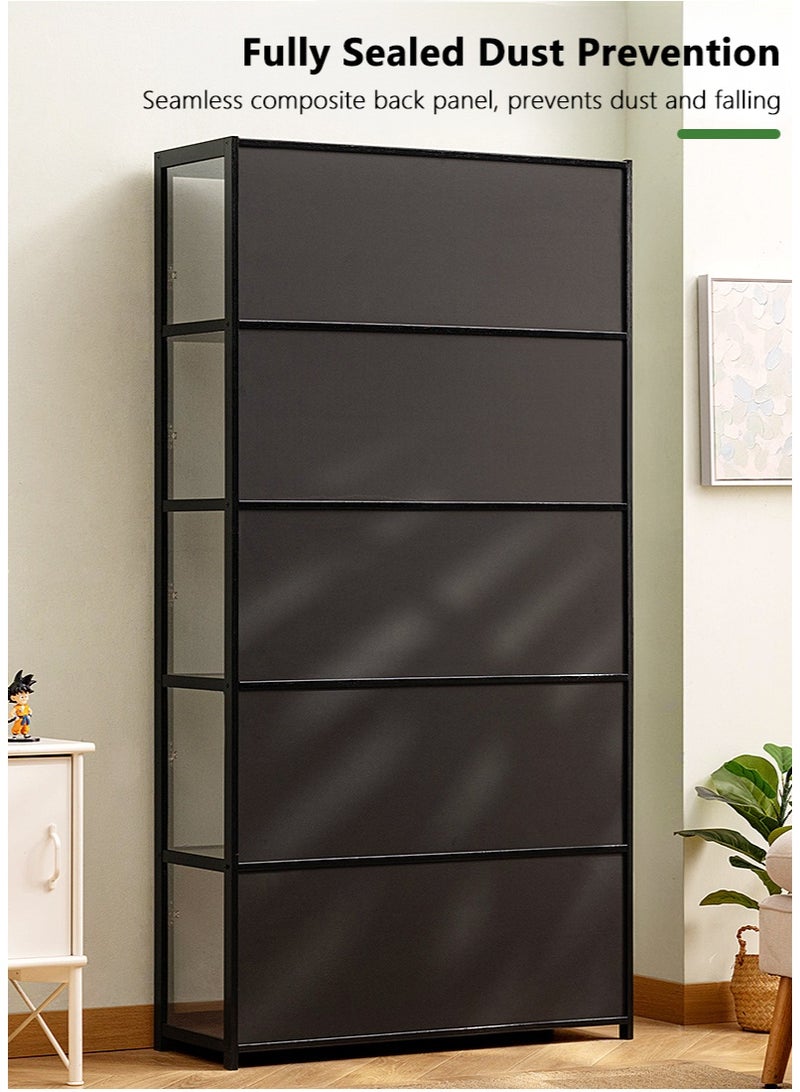 والالا خزانة عرض من الخيزران بخمس طبقات، حافظة عرض شفافة عصرية بسيطة، خزانة تحف، رف عرض زجاجي، رف منظم تخزين منزلي خشبي، خزانة كتب، رف كتب، مع باب نافذة أكريليك مزدوج - Image 3