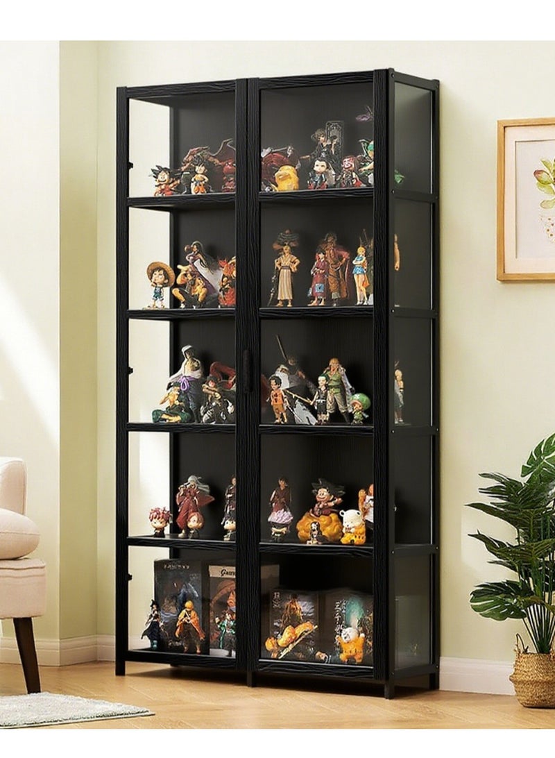 والالا خزانة عرض من الخيزران بخمس طبقات، حافظة عرض شفافة عصرية بسيطة، خزانة تحف، رف عرض زجاجي، رف منظم تخزين منزلي خشبي، خزانة كتب، رف كتب، مع باب نافذة أكريليك مزدوج - Image 1