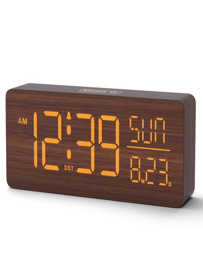 Peakeep Wooden Digital Alarm Clock Large Display, Textured Desk Table Decoration for Bedroom, Living Room, Plug in Clock with Time Date Day, 5 Brightness, Auto DST - Image 1