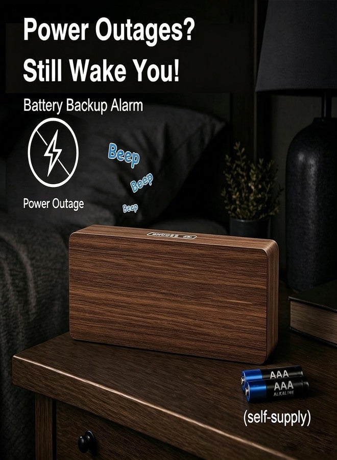 Peakeep Wooden Digital Alarm Clock Large Display, Textured Desk Table Decoration for Bedroom, Living Room, Plug in Clock with Time Date Day, 5 Brightness, Auto DST - Image 3