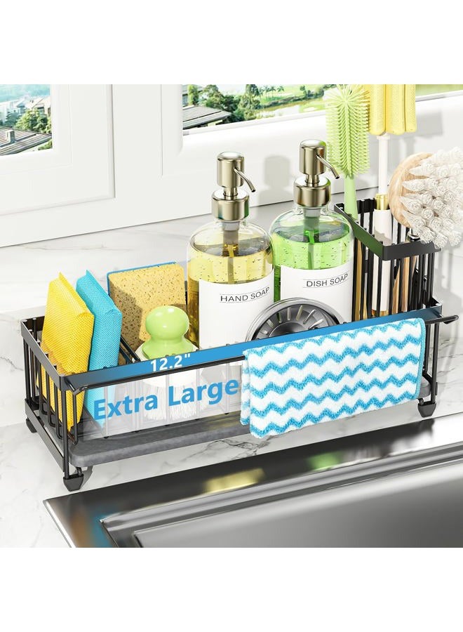 Cisily Extra Large Sink Caddy Organizer with Drying Stone, White Sponge Holder for Kitchen, Dish Brush Holder for Countertop, Kitchen Decor Storage and Essentials - Image 1