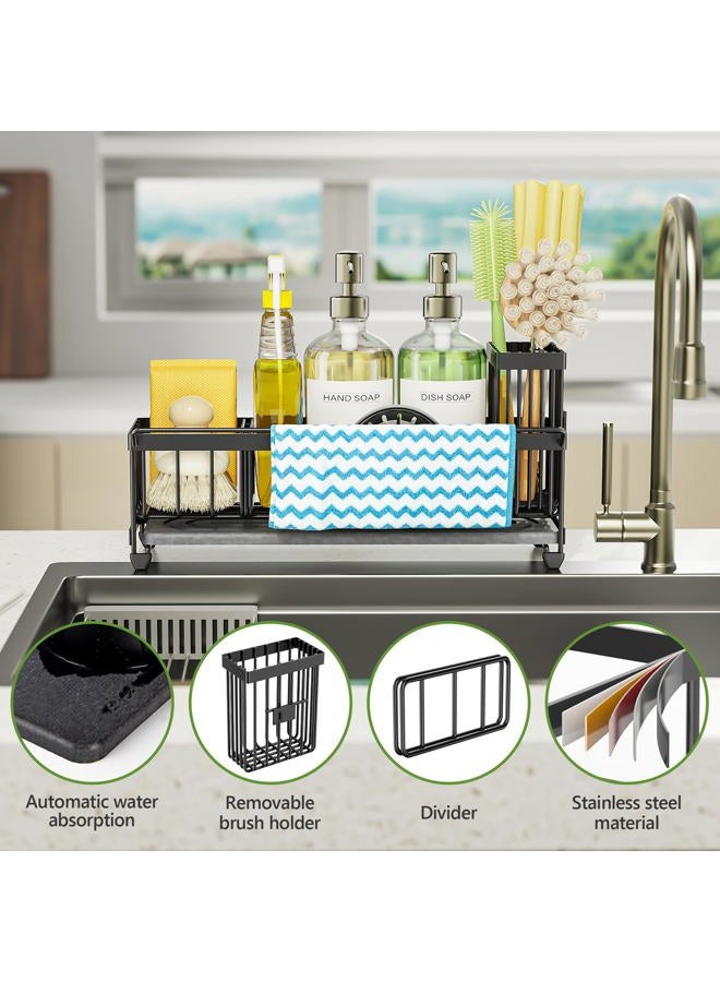 Cisily Extra Large Sink Caddy Organizer with Drying Stone, White Sponge Holder for Kitchen, Dish Brush Holder for Countertop, Kitchen Decor Storage and Essentials - Image 3