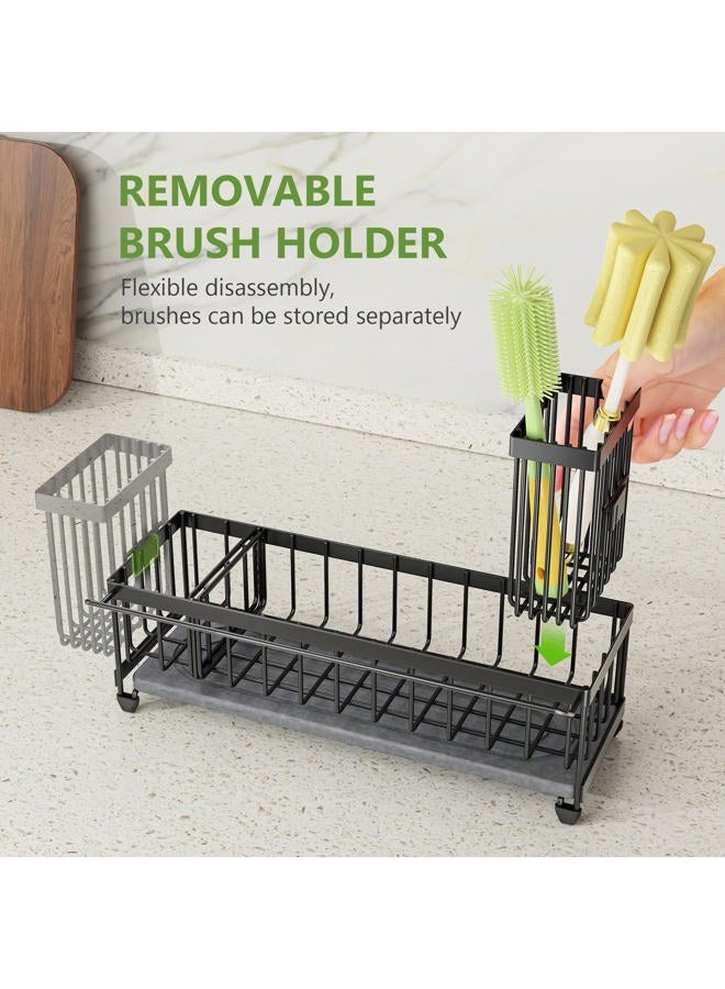Cisily Extra Large Sink Caddy Organizer with Drying Stone, White Sponge Holder for Kitchen, Dish Brush Holder for Countertop, Kitchen Decor Storage and Essentials - Image 5