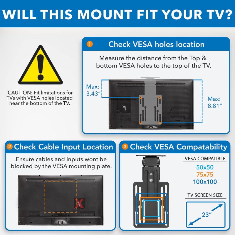 Mount-It! Compact Folding Ceiling TV Mount | Flip Down and Under Cabinet TV Bracket for Small Screens Up to 24 Inches | 90Â° Tilt and 360Â° Swivel | VESA 50x50, 75x75, 100x100 | Max 18 lbs - Image 2