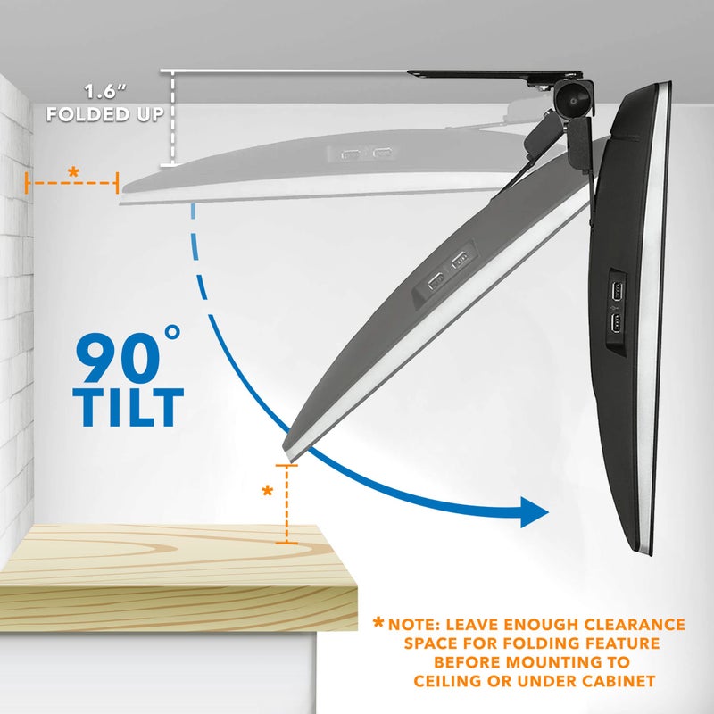 Mount-It! Compact Folding Ceiling TV Mount | Flip Down and Under Cabinet TV Bracket for Small Screens Up to 24 Inches | 90Â° Tilt and 360Â° Swivel | VESA 50x50, 75x75, 100x100 | Max 18 lbs - Image 3