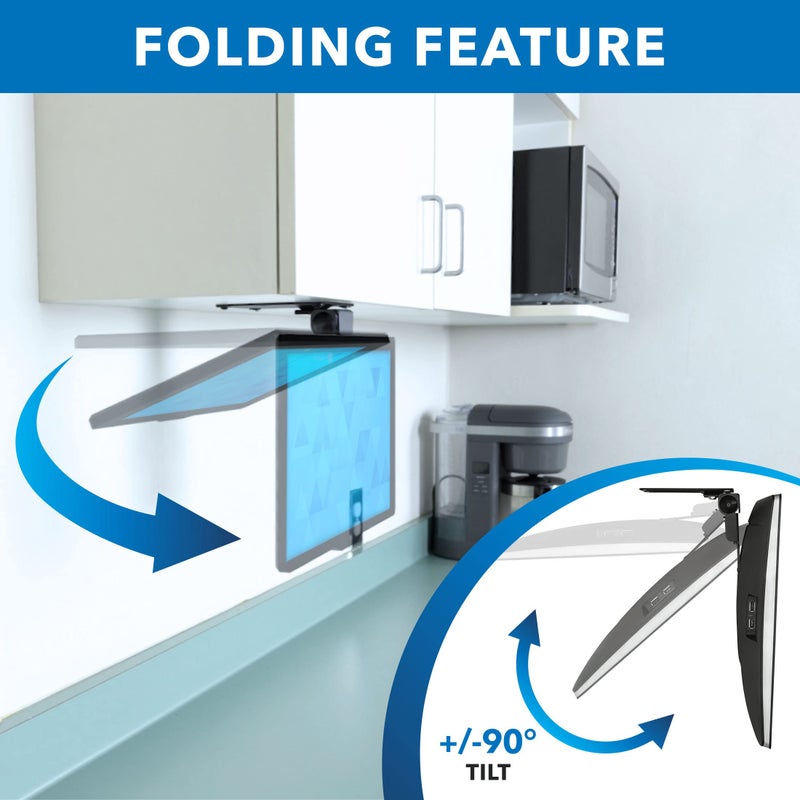 Mount-It! Compact Folding Ceiling TV Mount | Flip Down and Under Cabinet TV Bracket for Small Screens Up to 24 Inches | 90Â° Tilt and 360Â° Swivel | VESA 50x50, 75x75, 100x100 | Max 18 lbs - Image 4