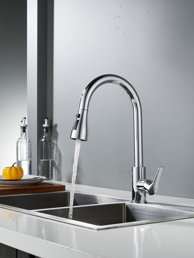 BRIMIX Kitchen Sink Faucet with Pull Down Sprayer - Heavy Duty Stainless Steel Mixer with 3 Water Modes (Chrome) - Image 3