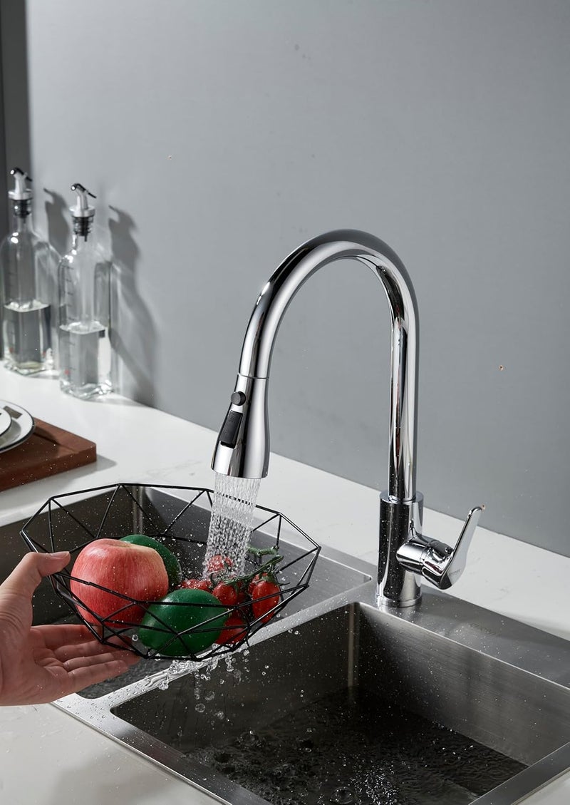 BRIMIX Kitchen Sink Faucet with Pull Down Sprayer - Heavy Duty Stainless Steel Mixer with 3 Water Modes (Chrome) - Image 5