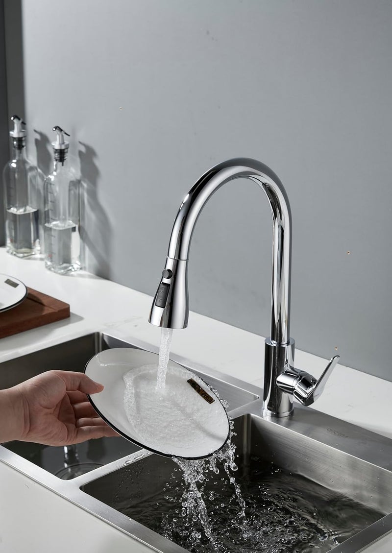 BRIMIX Kitchen Sink Faucet with Pull Down Sprayer - Heavy Duty Stainless Steel Mixer with 3 Water Modes (Chrome) - Image 4