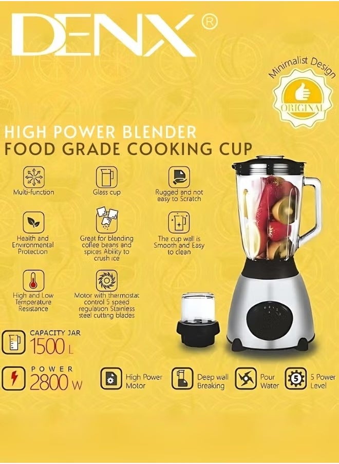 Denx - High Power Electric Blender with Grain Grinder 2800W-1.5L - Image 1