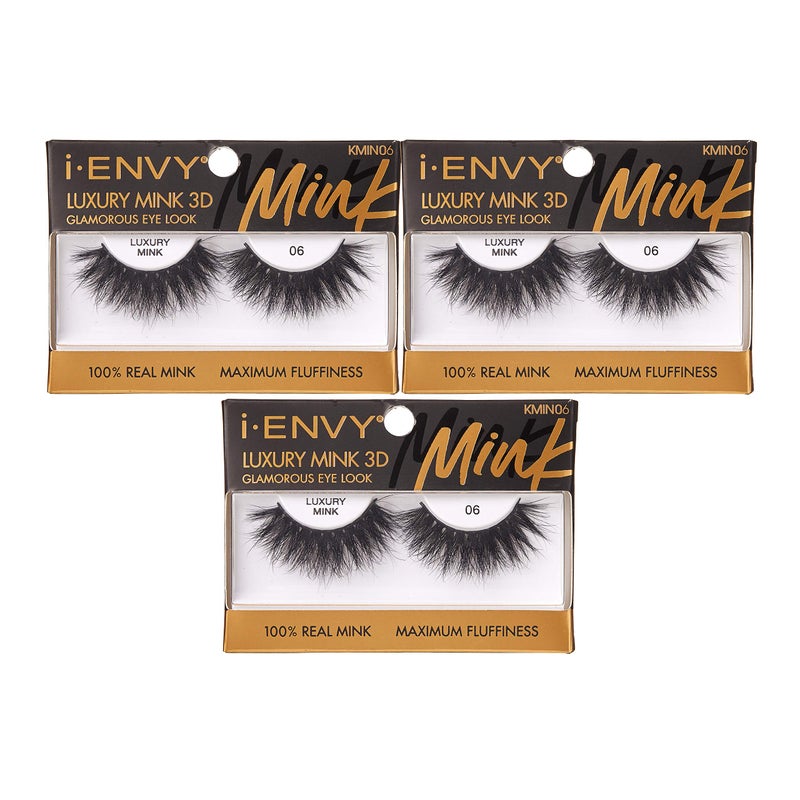 i.Envy i-ENVY Luxury Mink Collection False Eyelashes 100% Real Mink Glamorous Eye Look Lashes Maximum Fluffiness 3D Multi-Curl Angle (3 Pack) - Image 1