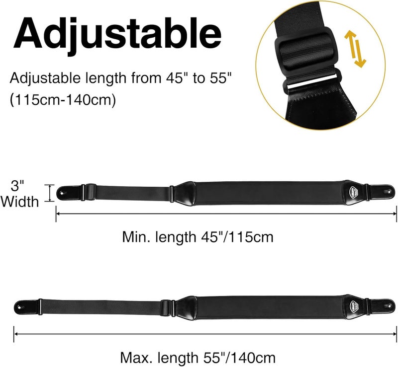 LEKATO Guitar Straps for Electric Guitar Bass, 3" Wide Padded Guitar Strap Neoprene Pad with 3D Sponge Filling Bass Guitar Straps Adjustable Length from 45" to 55" with Strap Locks, Picks, Black - Image 4