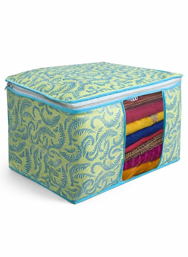 SNKM® - Saree Covers With Zip Non-Woven Printed Saree Cover/Saree Organizer For Wardrobe/Cloth Storage With Transparent Window/Saree Bags Storage/Clothes Organizer (Green- Pack of 3) - Image 5