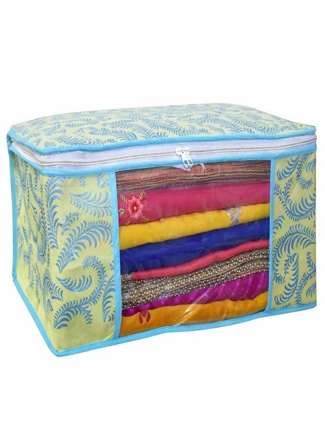 SNKM® - Saree Covers With Zip Non-Woven Printed Saree Cover/Saree Organizer For Wardrobe/Cloth Storage With Transparent Window/Saree Bags Storage/Clothes Organizer (Green- Pack of 3) - Image 4