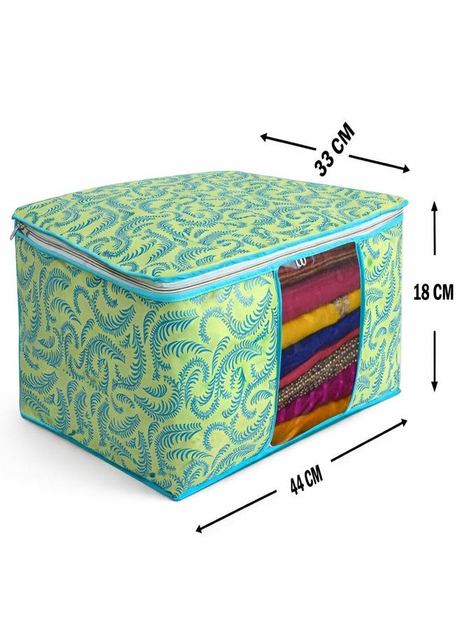 SNKM® - Saree Covers With Zip Non-Woven Printed Saree Cover/Saree Organizer For Wardrobe/Cloth Storage With Transparent Window/Saree Bags Storage/Clothes Organizer (Green- Pack of 3) - Image 3