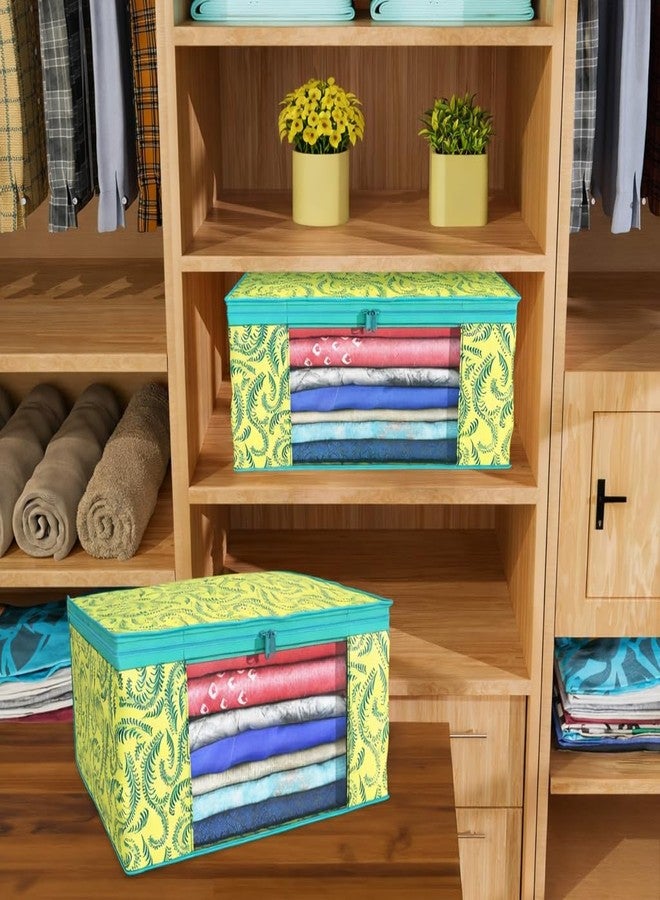 SNKM® - Saree Covers With Zip Non-Woven Printed Saree Cover/Saree Organizer For Wardrobe/Cloth Storage With Transparent Window/Saree Bags Storage/Clothes Organizer (Green- Pack of 3) - Image 2