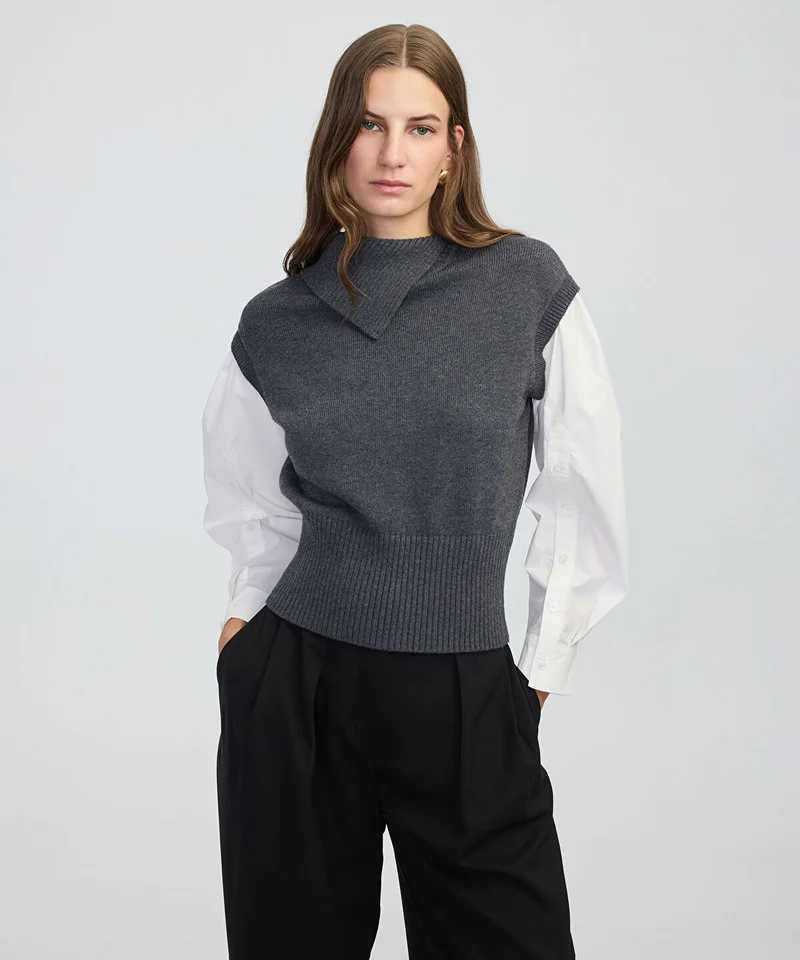 ابيكول Layered Effect Poplin-Knit Top