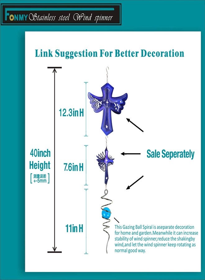 Fonmy Stainless Steel Wind Spinner Worth Gift Indoor Outdoor Garden Decoration Crafts Ornaments Metal Art Kinetic Yard Art Decorations 12 inch Blue Color Angel Wing Cross Wind Spinners - Image 5
