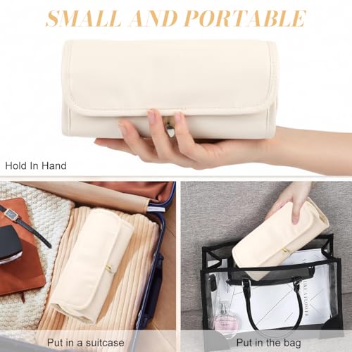 MAYCREATE® Travel Makeup Pouch Bag Organizer with 12 Sleeves, Makeup Brush Pouch, Zipper & Mesh Pouch, Waterproof Roll-Up Cosmetic Makeup Bag for Professional & Daily Use, Beige - Image 5