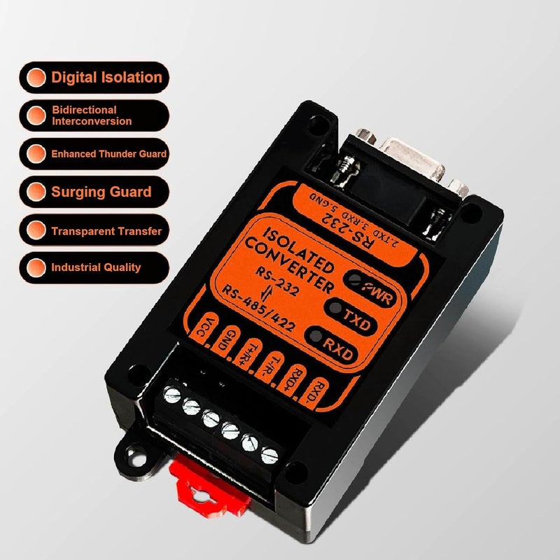 Sorandy Industrial RS232 to RS422 RS485 Converter, Active Isolated Serial Converter, Digital Isolation with 3000Vrms 500VDC, Ideal for Cash Register, Modem, Scanner, CNC & - Image 2