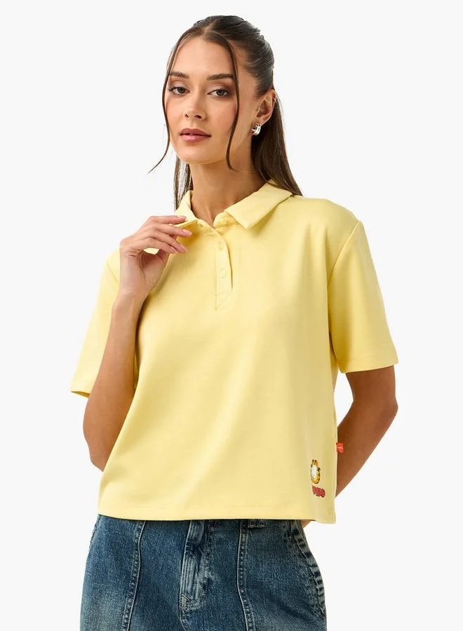 SP Characters Garfield Print Cropped Polo T-shirt