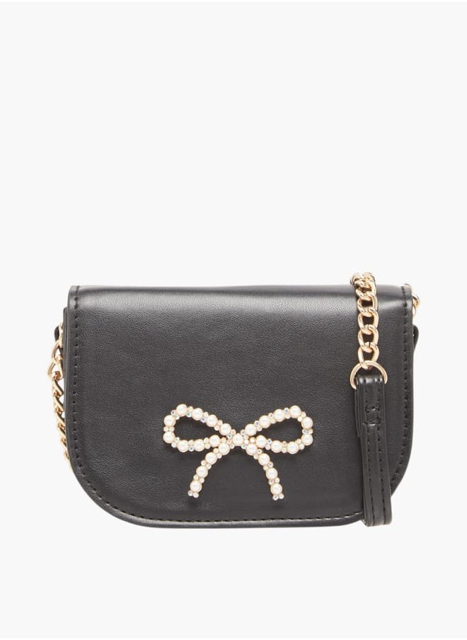 Little Missy Girls Pearl Embellished Crossbody Bag with Magnetic Button Closure  - Image 1