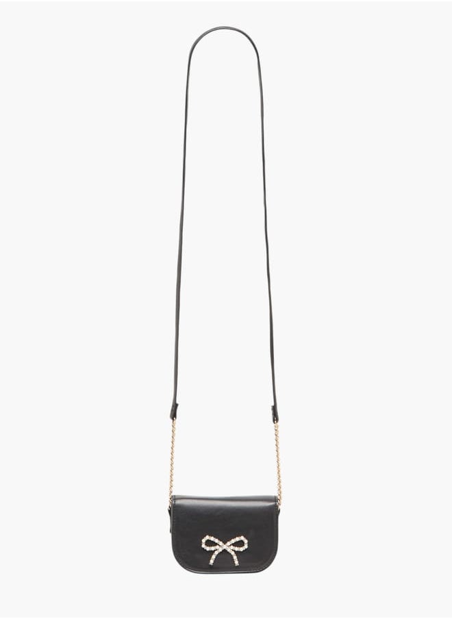 Little Missy Girls Pearl Embellished Crossbody Bag with Magnetic Button Closure  - Image 2