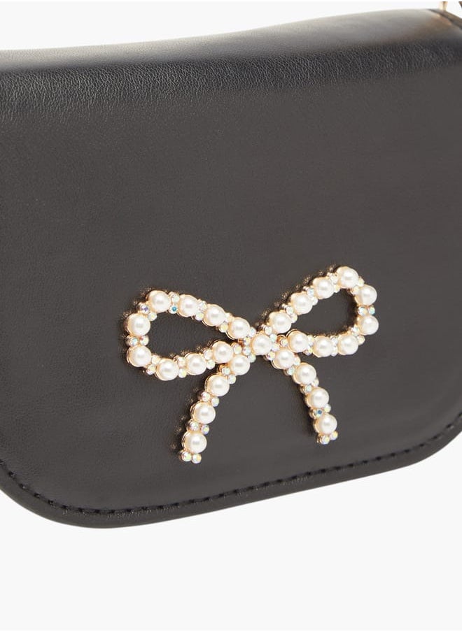 Little Missy Girls Pearl Embellished Crossbody Bag with Magnetic Button Closure  - Image 4