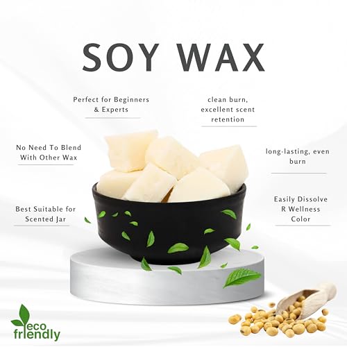 R Wellness Soy Wax Candle Making Kit | 1kg Natural Soy Wax, 50 Pcs 3-Inch Wicks, Wick Stickers & 10 Wooden Holders (DIY Candle Supplies) - Image 3